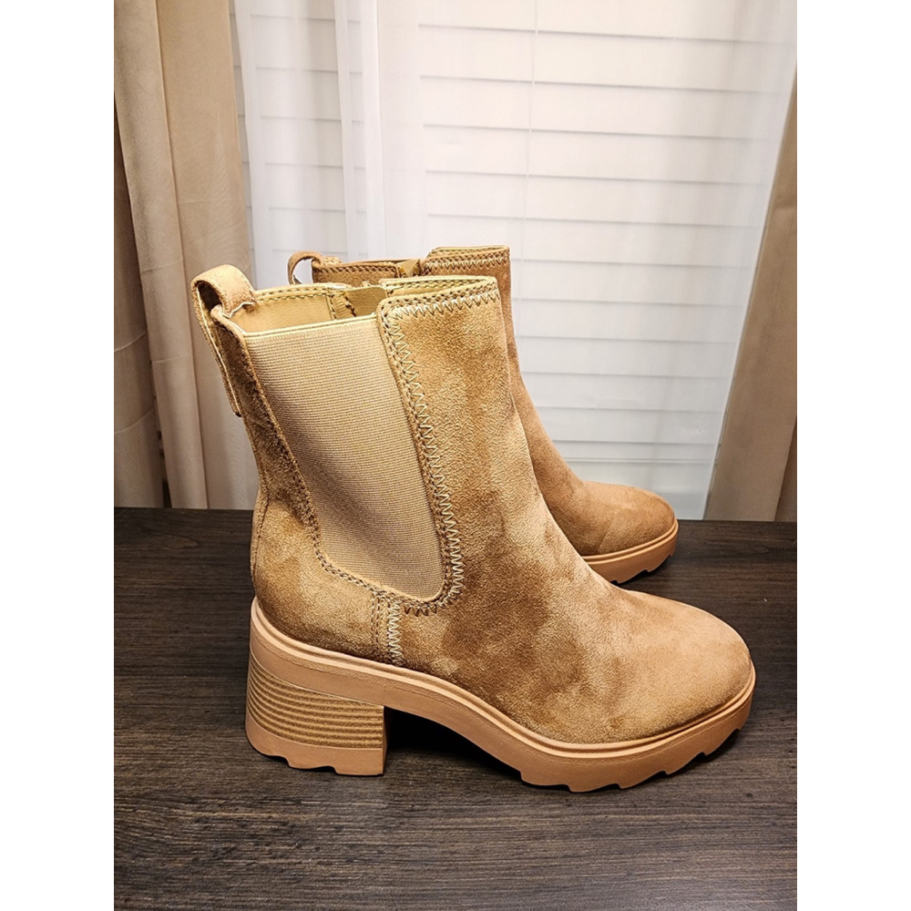 Zodiac Women's Chunky Block Chelsea Zip On Boots Booties 8.5 M Khaki Tan Brown - Picture 8 of 16